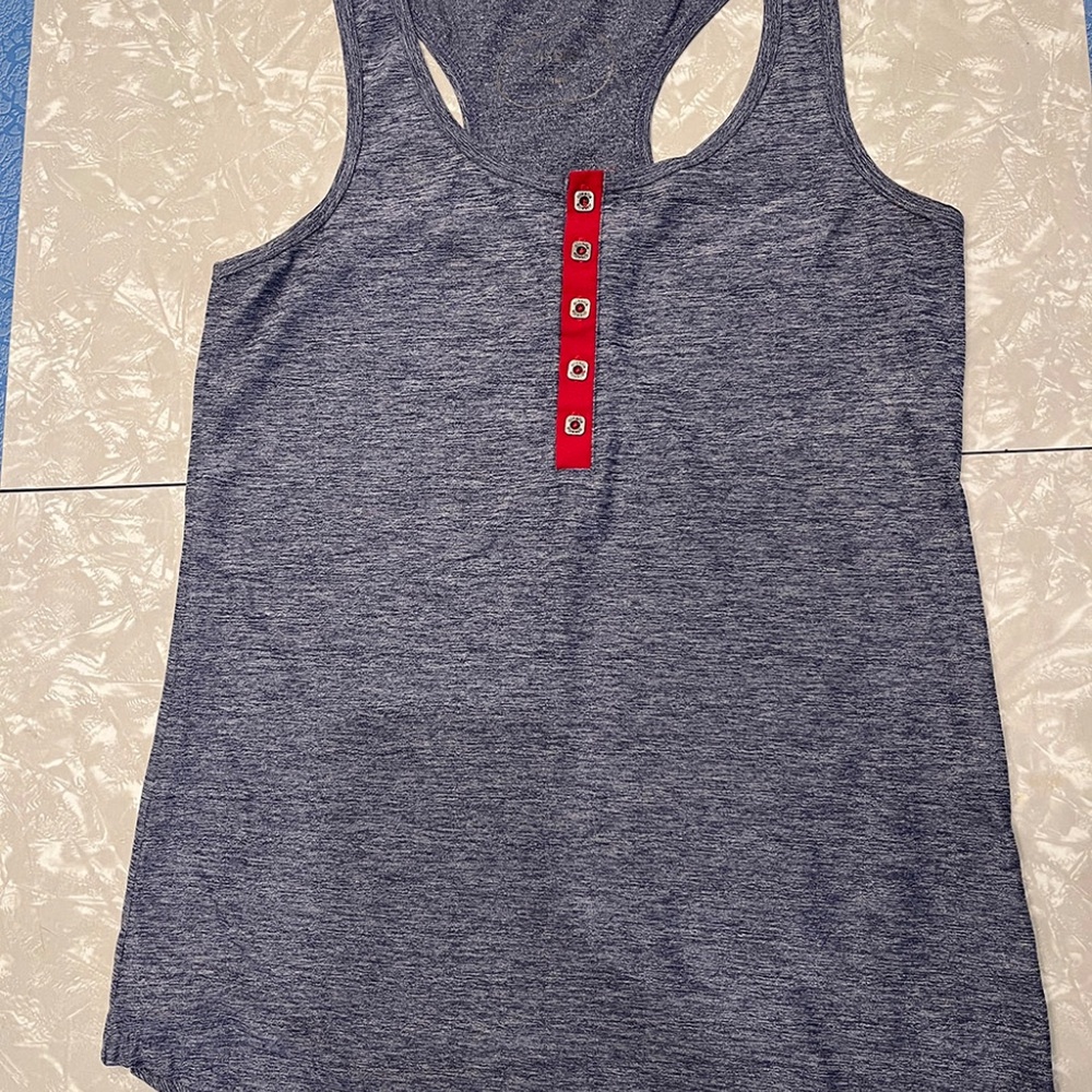 Oiselle Lux Henley Tank Top Satellite Heathered Blue / Purple 4